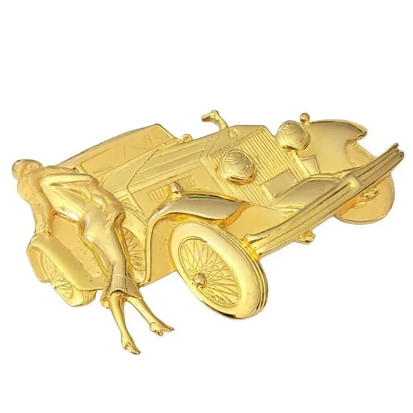 Park Lane JJ Gold Tone Elegant Lady, Rolls Royce Car Brooch, Signed - Picture 3 of 9